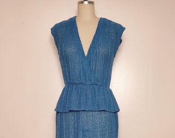 1970's Joseph Magnin || Teal Knit Dress || Size: Medium