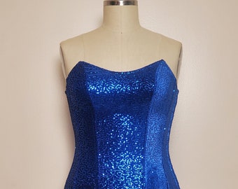 2000's Frederick's of Hollywood || New Old Stock || Cobalt Sequins Corset || Size: Large (14)