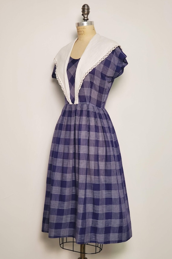 Late 1940's-Early 1950's || Navy Blue Cotton Plai… - image 2