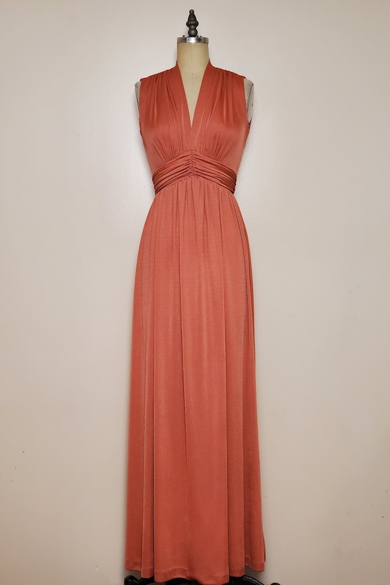 1970's Miss Elliette || Long Poly Jersey Gown || … - image 1