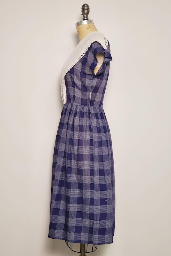 Late 1940's-Early 1950's || Navy Blue Cotton Plai… - image 3