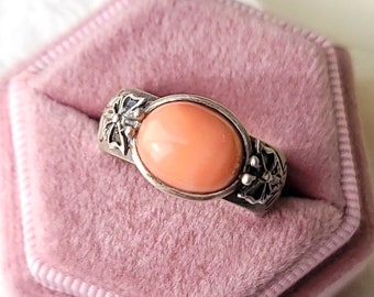 Fly with Me Ring - Natural Small Pink Coral, 925 Sterling Silver, Handmade Ring, Designer's Jewelry
