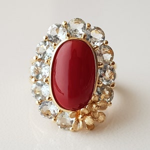 18K Gold Red Coral Ring - aka coral ring gold, red coral ring for women, red coral ring certified, red coral jewelry sets for women