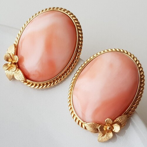 18K Gold Pink Coral Earrings Momo Coral Earrings Gold Angel Etsy