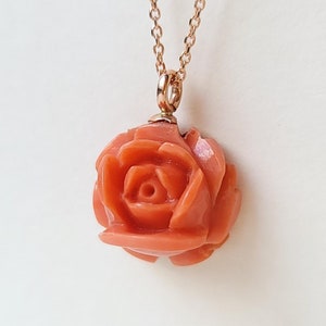Rose Coral Necklace - Hand-carved Natural Momo Rose Coral, 14K Rose Gold, Handmade Coral Necklace, Designer&#39;s Jewelry