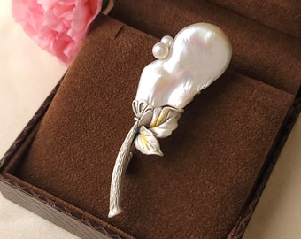 Baroque Pearl Brooch - Freshwater Pearls, 925 Sterling Silver, Handmade Pearl Brooch, Designer's Jewelry