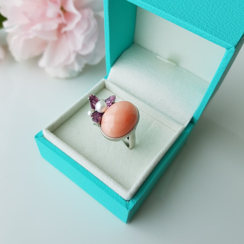 coral ring for women momo coral jewelry angel skin coral ring Coral Ring pink coral jewelry pink coral ring silver tourmaline ring