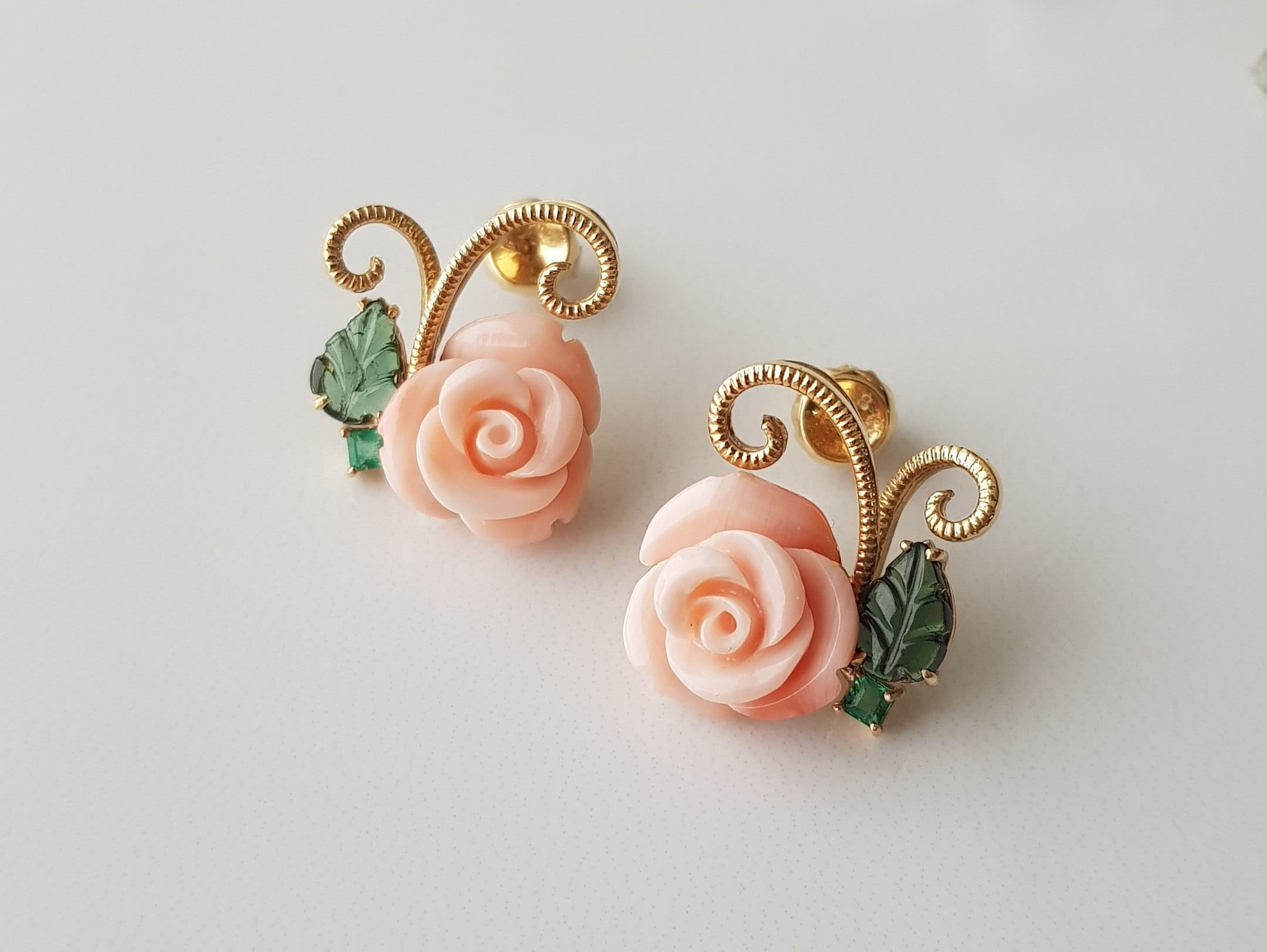 18K Gold Pink Coral Earrings Momo Coral Earrings Gold Angel Etsy