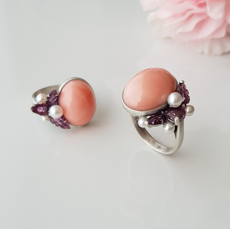 coral ring for women momo coral jewelry angel skin coral ring Coral Ring pink coral jewelry pink coral ring silver tourmaline ring