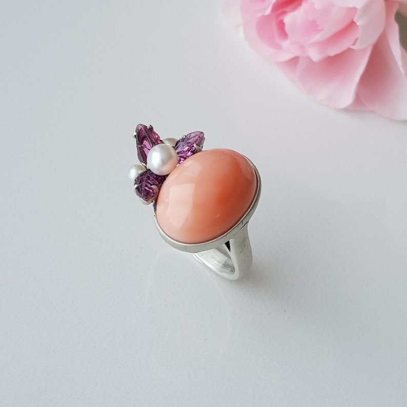 coral ring for women momo coral jewelry angel skin coral ring Coral Ring pink coral jewelry pink coral ring silver tourmaline ring