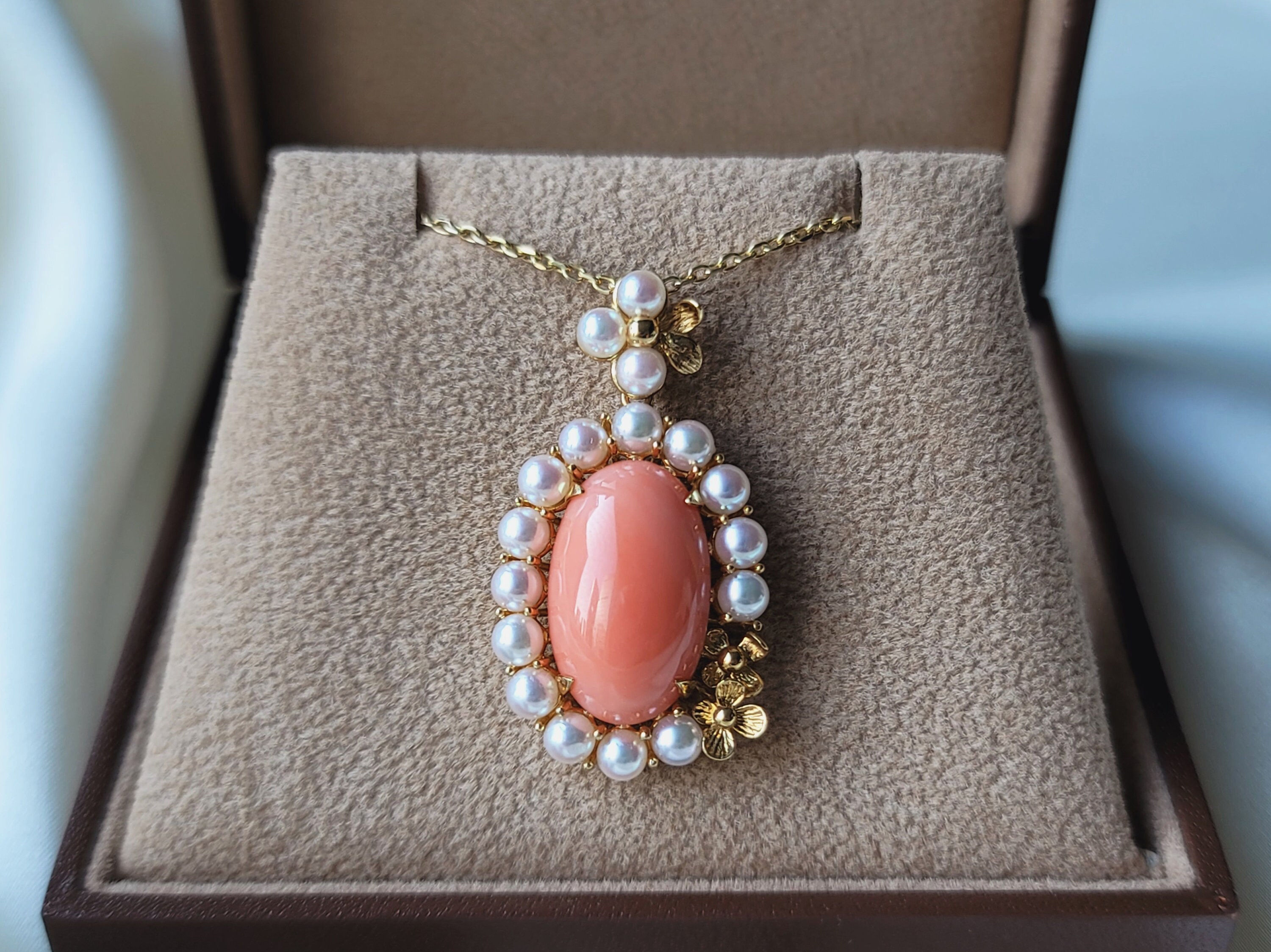 18K Gold Pink Coral Pendant Necklace pink coral jewelry top Etsy