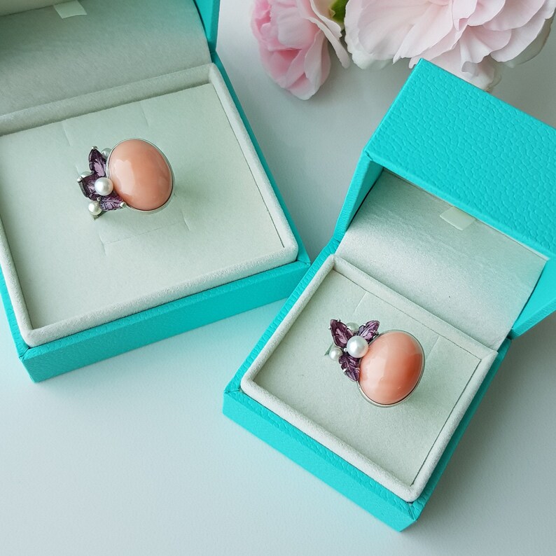 coral ring for women momo coral jewelry angel skin coral ring Coral Ring pink coral jewelry pink coral ring silver tourmaline ring