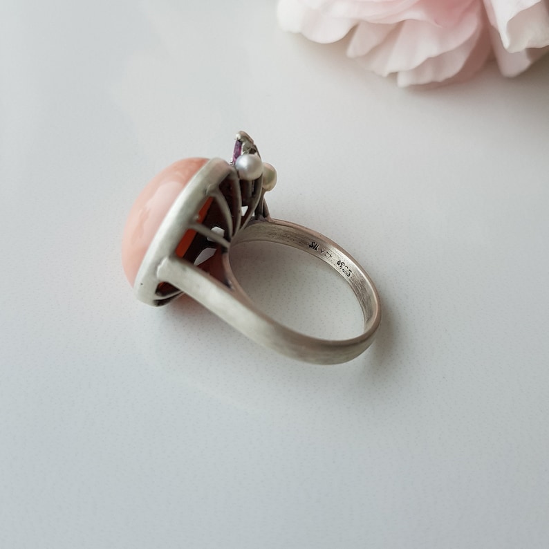coral ring for women momo coral jewelry angel skin coral ring Coral Ring pink coral jewelry pink coral ring silver tourmaline ring