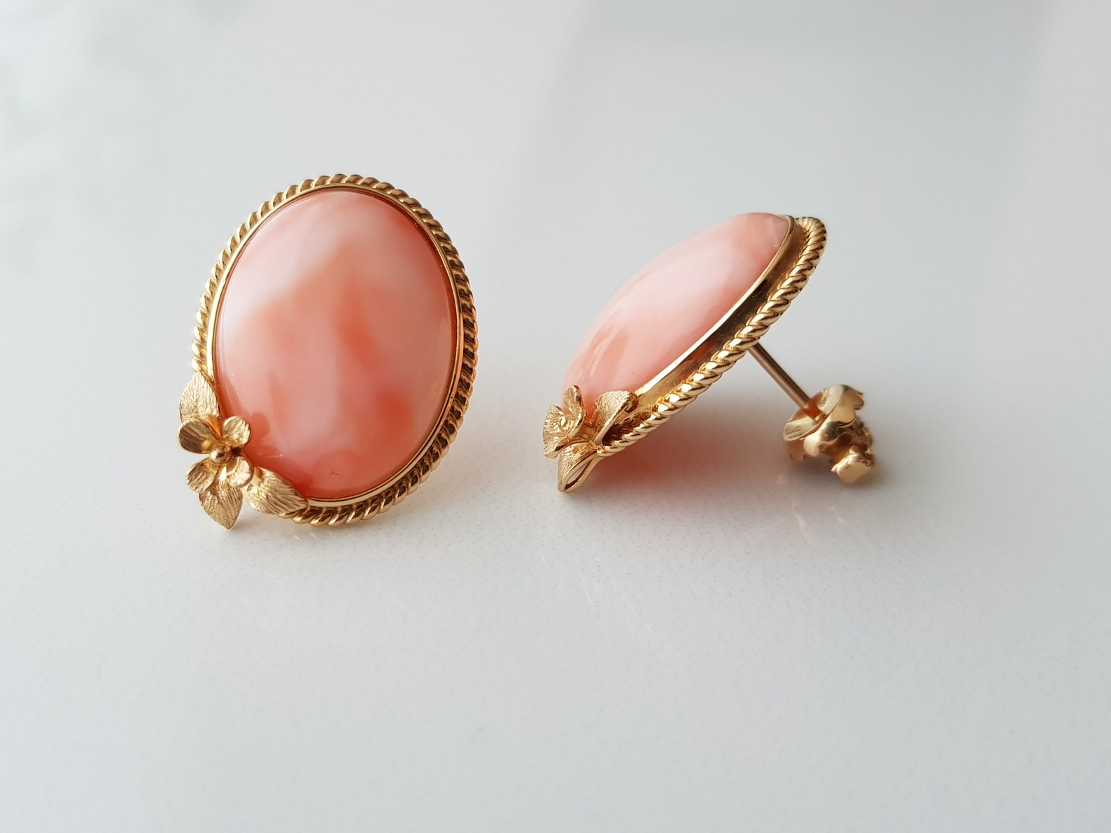 18K Gold Pink Coral Earrings Momo Coral Earrings Gold Angel Etsy