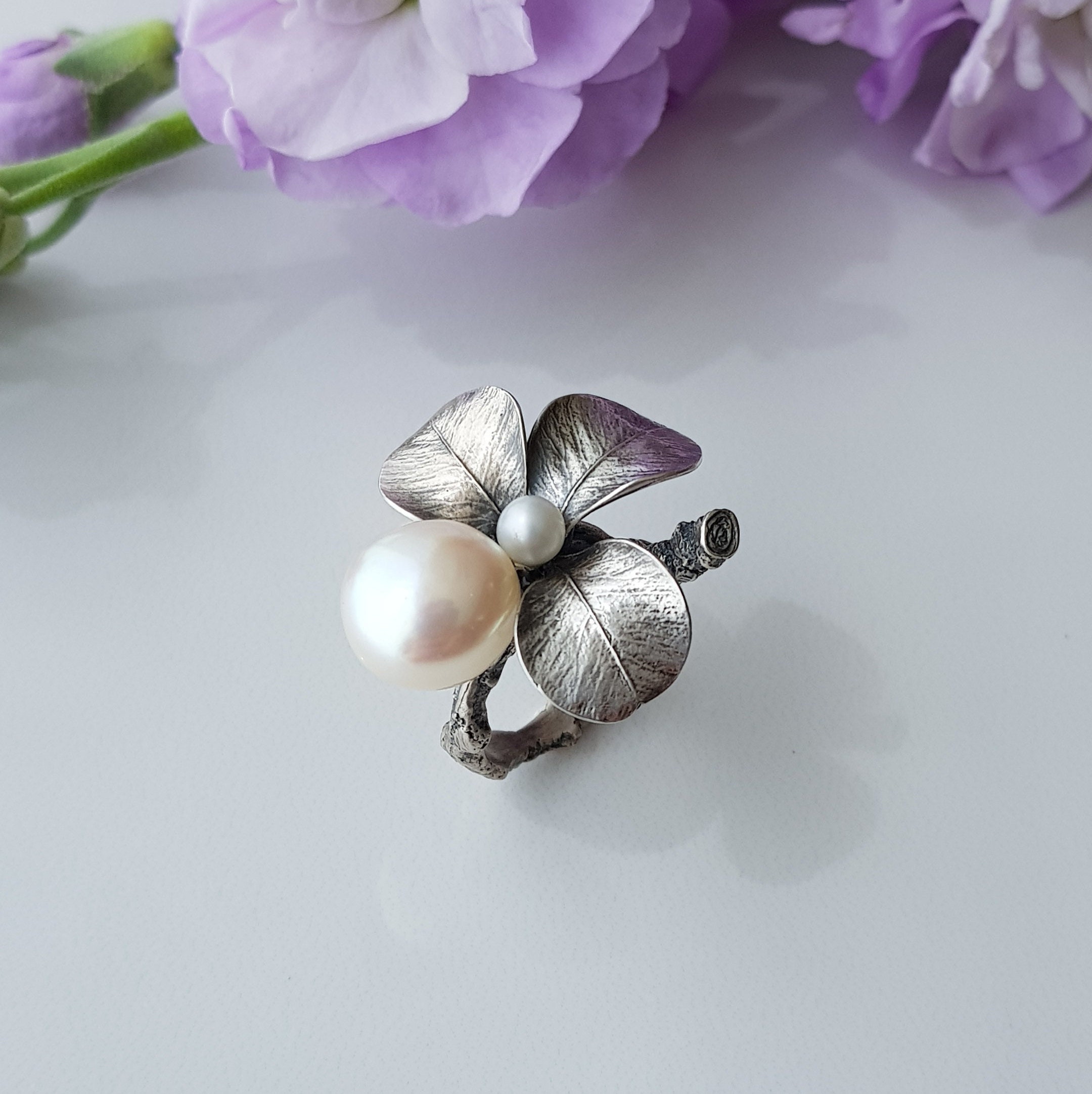 Pearl Ring Sterling Silver Baroque Pearl Ring Pearl Ring Etsy