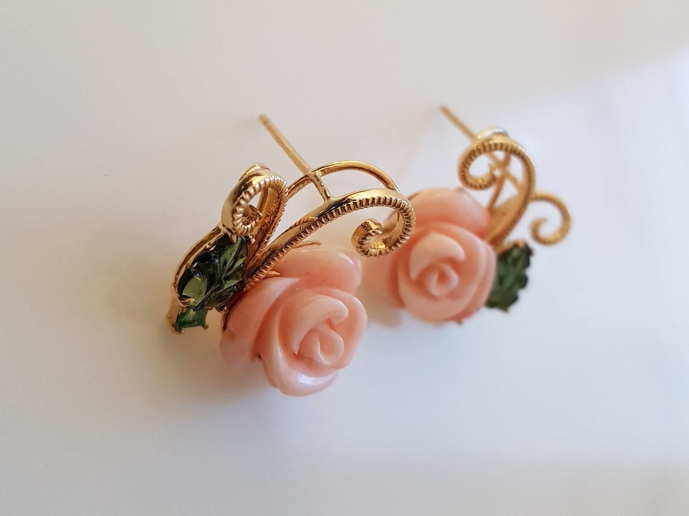 18K Gold Pink Coral Earrings Momo Coral Earrings Gold Angel Etsy