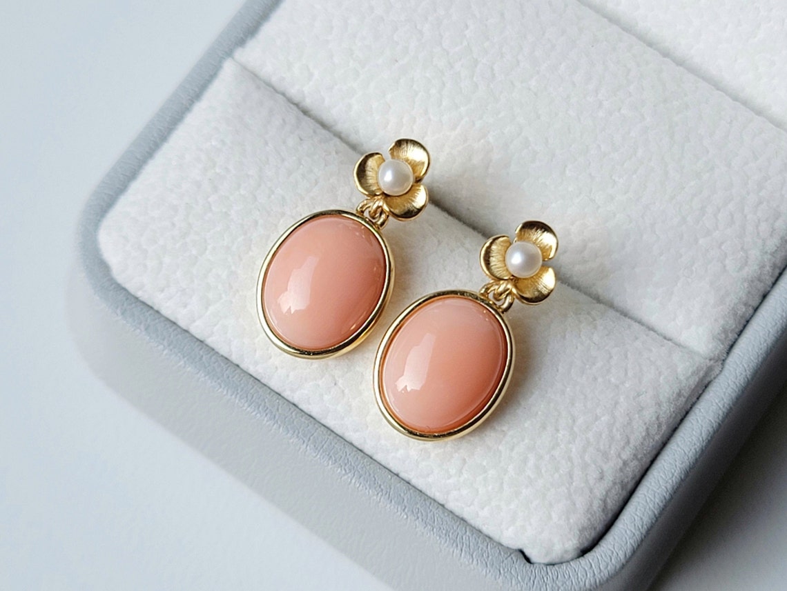 Pink Coral Earrings natural pink coral earrings silver Etsy