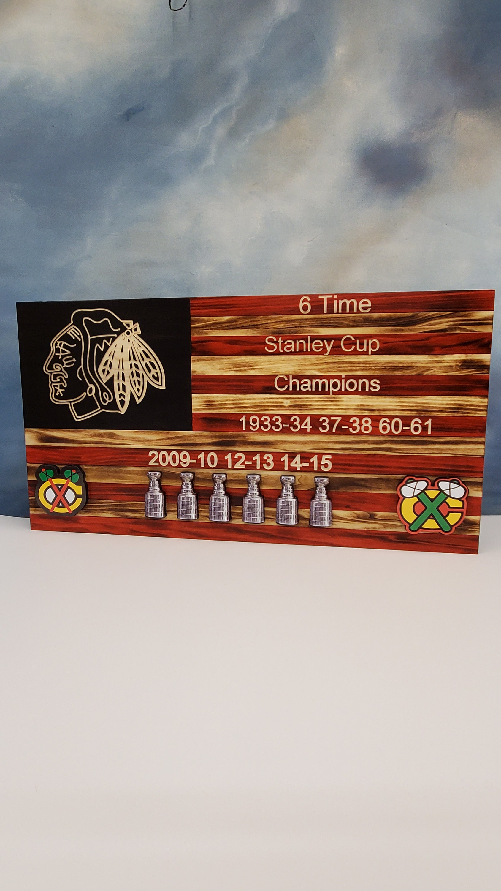 Chicago Blackhawks 6 Time Stanley Cup Champions Flag