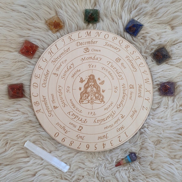 Pendulum Board Set, Chakra Goddess, Divination Tool, Intuition, Meditation, Third Eye