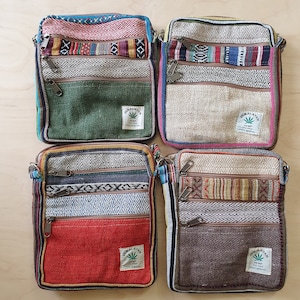 Hemp 5 Pocket Bag, Crossbody, Vegan, Handmade from Hemp Seed, Lightweight, Durable, Eco-friendly, Made in Nepal