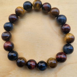 10mm 3-Color Tiger Eye Bracelet, Blue, Red, Yellow, Gemstone Bracelet, Yoga Bracelet, Stretch, Meditation, Handmade in USA