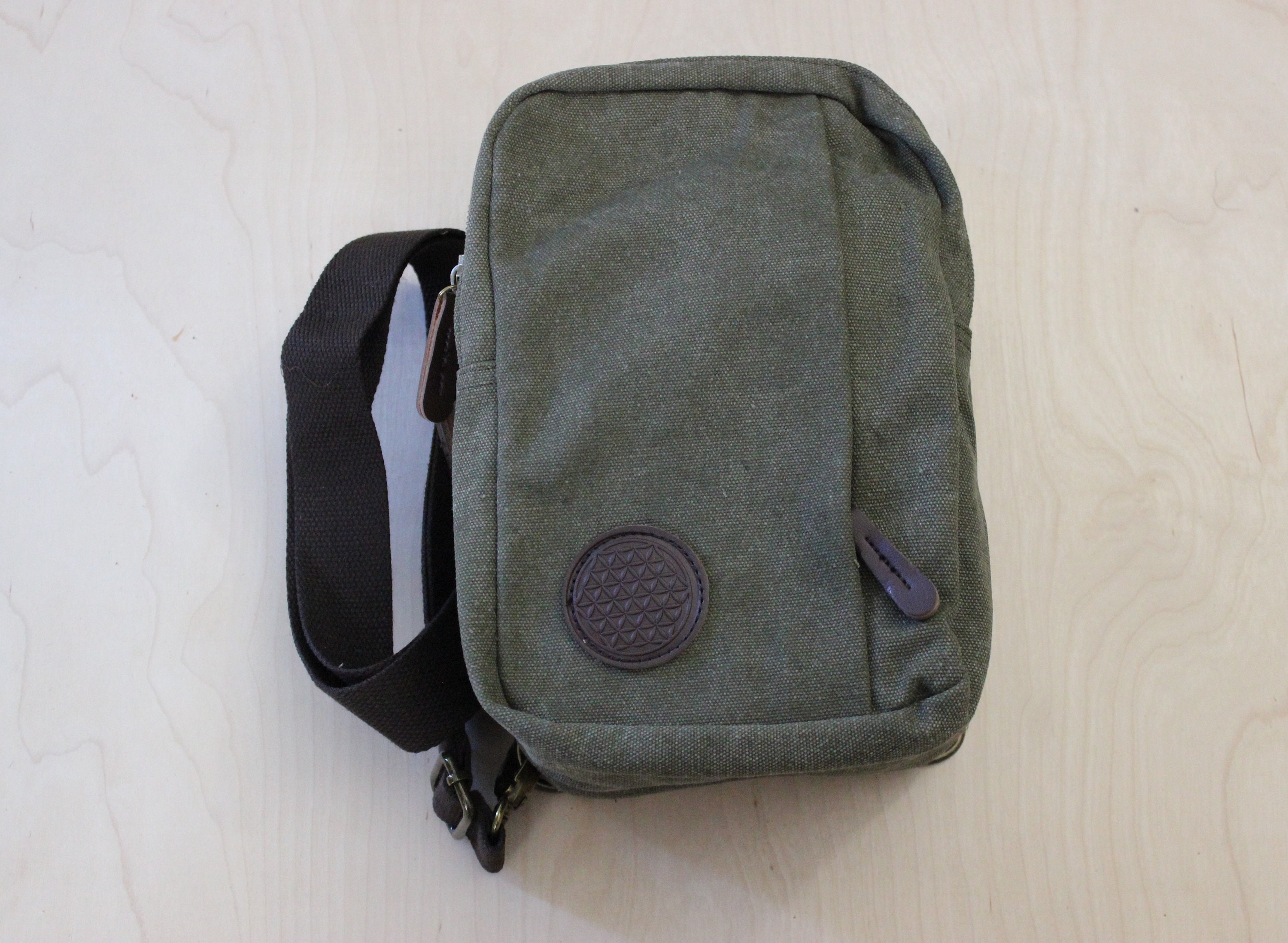 Canvas Crossbody Bag / Trendy Crossbody Bag / Durable / Functional / Adjustable / Casual / Travel / Flower of Life / Large