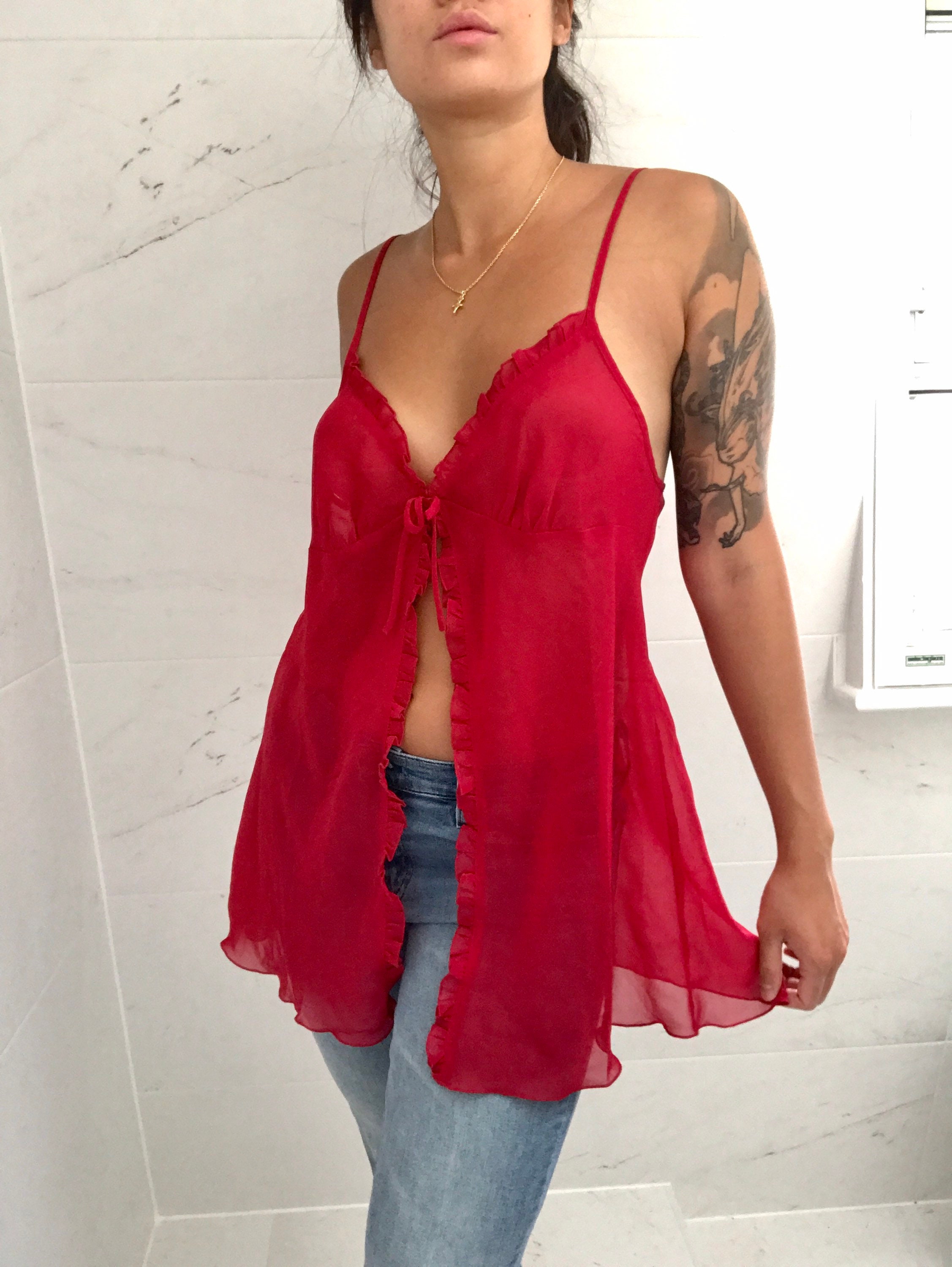 Red Sexy Sheer Babydoll Night Gown Tie Slip Cami Camisole Lingerie Dress Etsy Australia