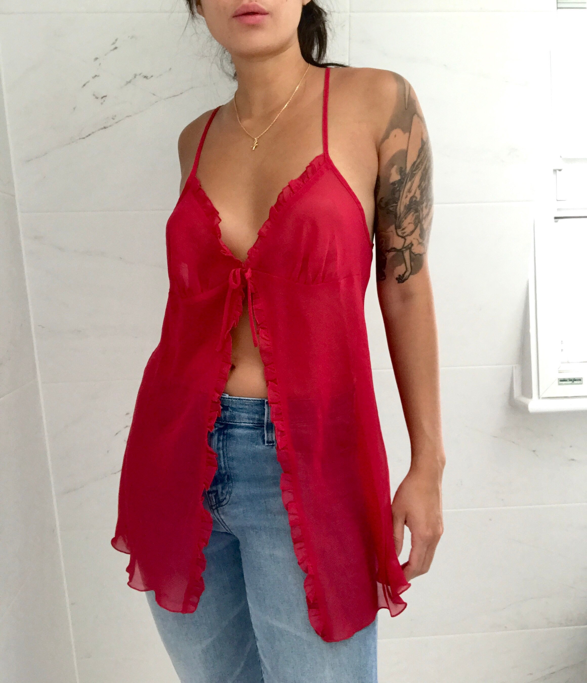 Red Sexy Sheer Babydoll Night Gown Tie Slip Cami Camisole Etsy UK