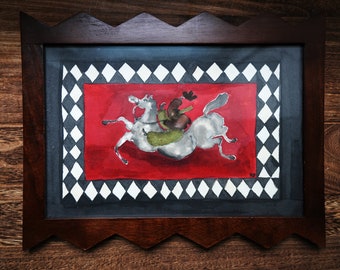 Red Rodeo Cowboy Harlequin Watercolour Ink Illustration