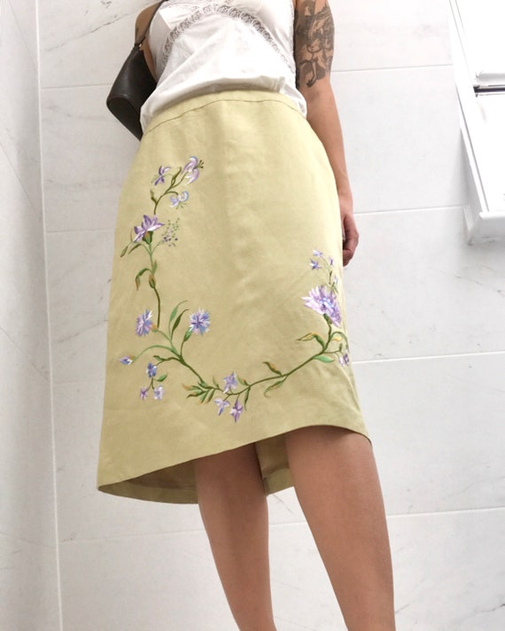 Vintage Laura Ashley Embroidered Floral Midi Skirt