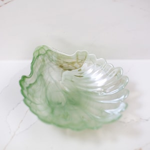 Sage Mint Green Swirled Wavy Scallop Shell Glass Dish Bowl
