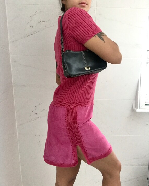 Agnes B Pink Knit Suede Dress