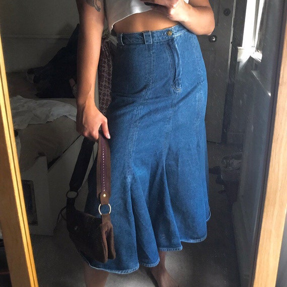 70s Flared Panel Denim Skirt