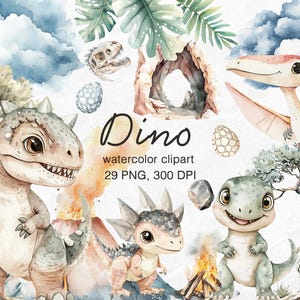 Dinosaurs watercolor clipart -Dino clip art - Digital print - PNG - Card kids- Clipart set - Watercolor painting
