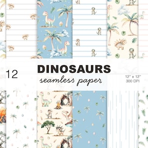 Watercolor Dinosaurs Seamless Paper: Dino Print Backgrounds (Digital Download)