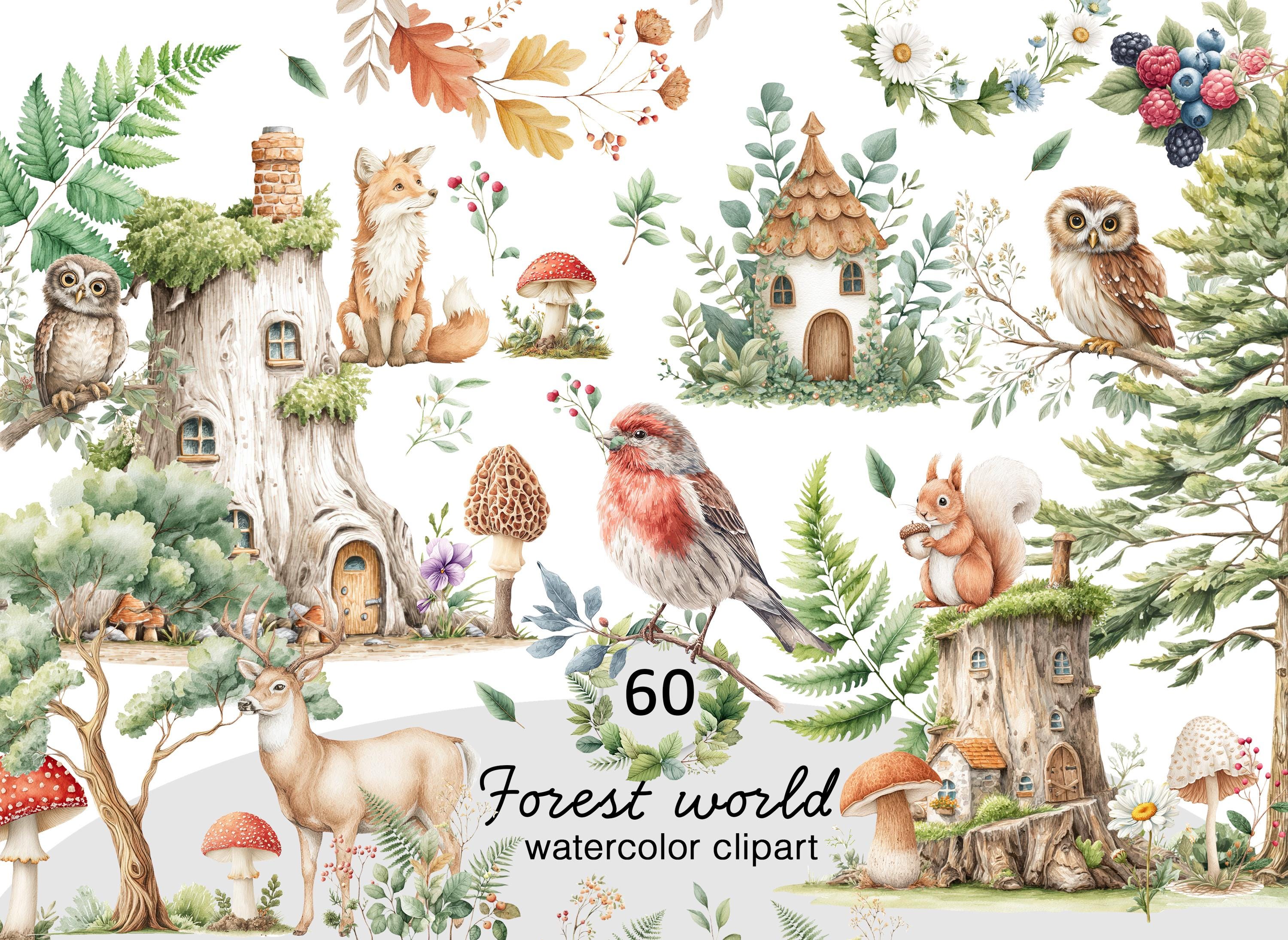 Watercolor Forest Animals Clipart - Cute Animals Clipart - PNG - Baby ...
