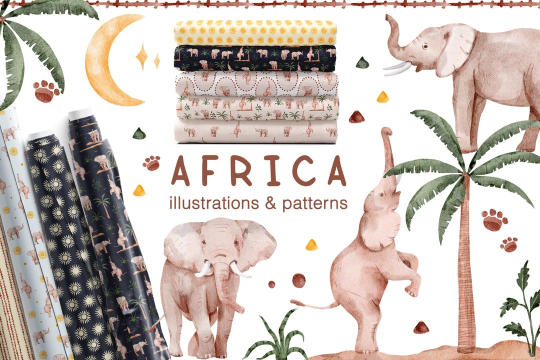 Elephants Watercolor Clipart Bundle, Pngs, Digital Crafting, Safari ...