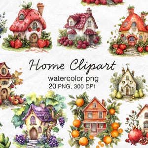 Obst- und Gemüsehäuser Clipart Bundle- Clipart Aquarell - Gebäude Haus PNG- Digitaldruck