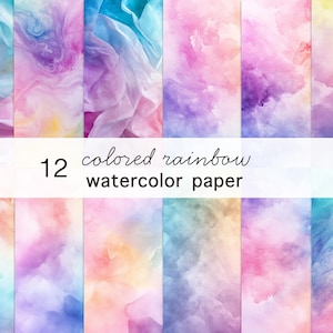 Pastel Rainbow Watercolor Digital Paper: Ombre Background (Digital Download)