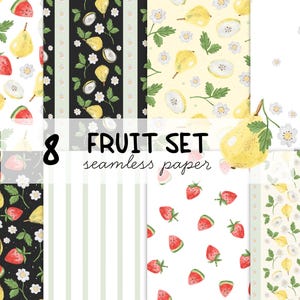 sweet fruit Watercolor Digital Papers - Commercial Use - summer Scrapbook Paper - Seamless Patterns - watermelon Pattern JPEG - Strawberry