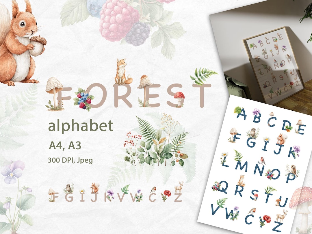 Forest Alphabet Clipart: Woodland Doodle Letters A-Z (digital Print ...
