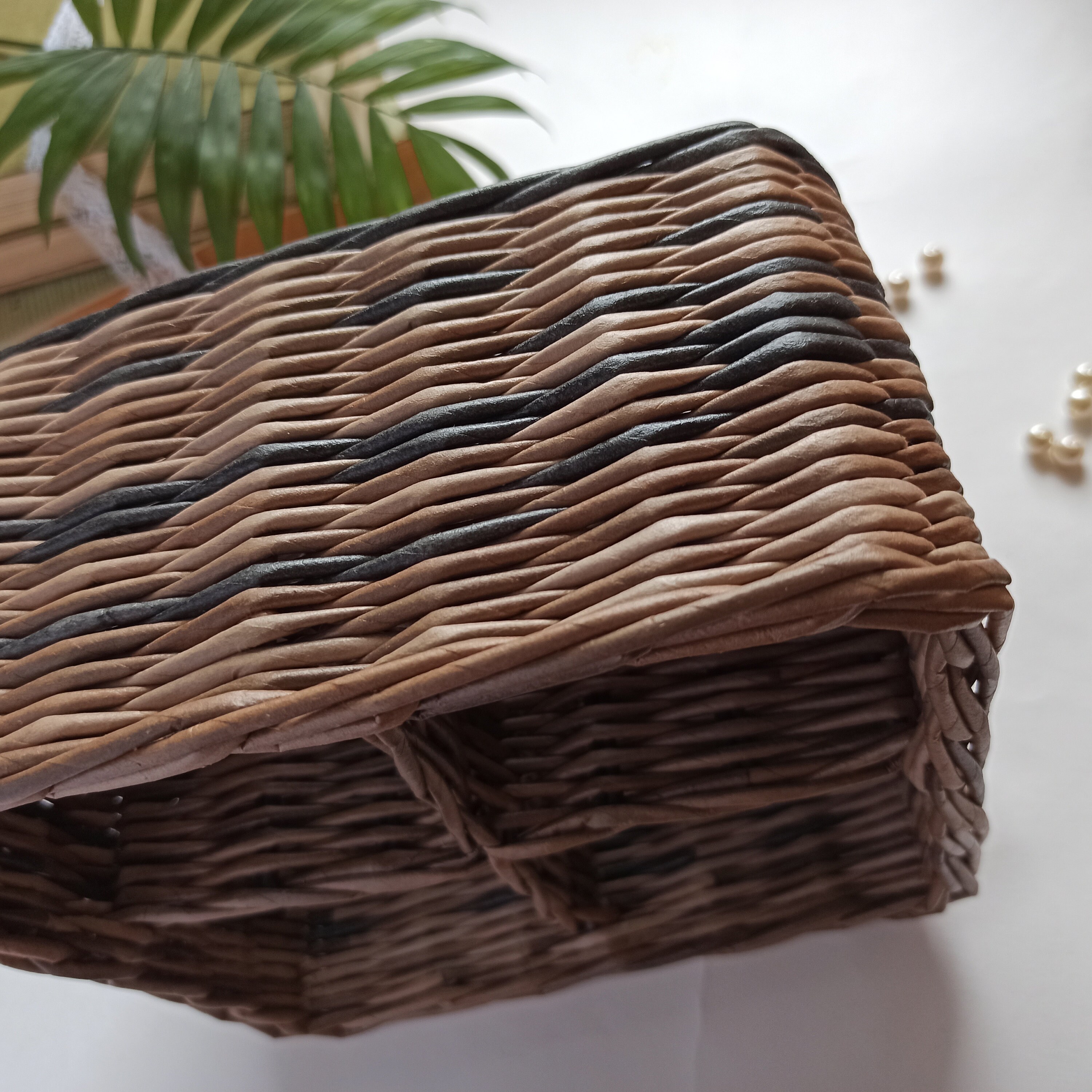 Dark brown wicker box with dividers Square storage basket Etsy