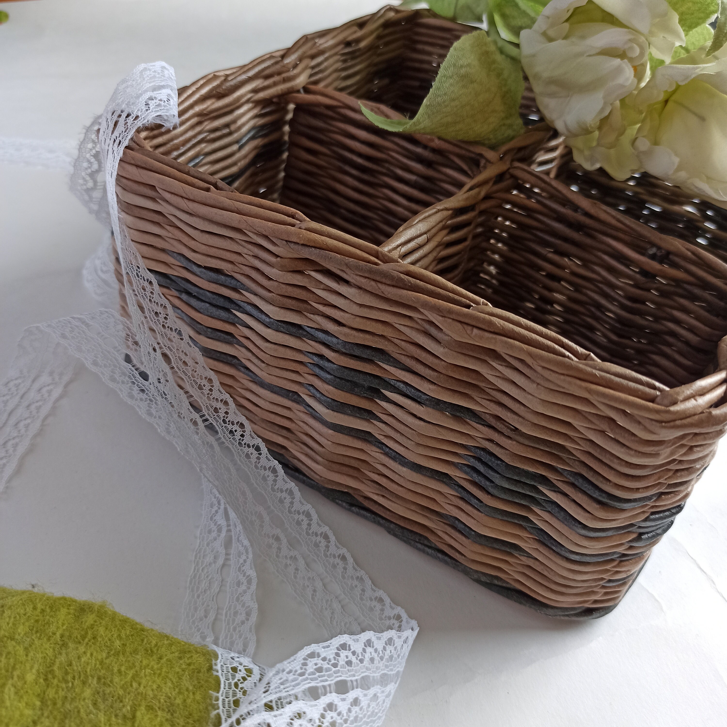 Dark brown wicker box with dividers Square storage basket Etsy