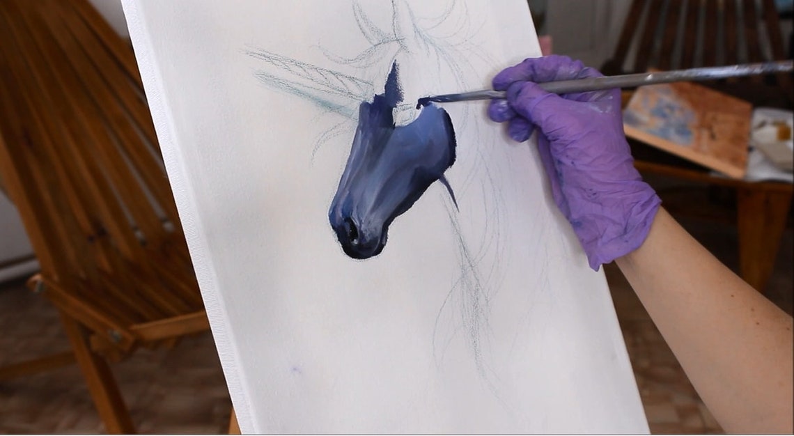 Unicorn Painting Horse Original Art Canvas Fairytale Art Oil Etsy