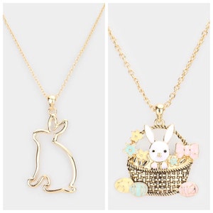 Easter Necklace, Bunny Necklace, Rabbit Necklace, Easter Egg Necklace, Bunny Pedant, Spring Necklace, Easter Jewelry, Gold Rabbit Necklace