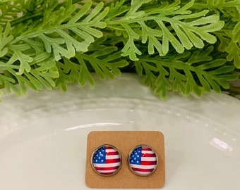 American Flag Stud Earrings, American Flag Earrings, 4th of July Stud Earrings, 4th of July Earrings, Red White and Blue Earrings, USA