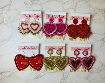 Beaded Valentine Earrings, Beaded Heart Earrings, Handmade Heart Earrings, Valentine Earrings, Heart Earrings, Valentine Jewelry