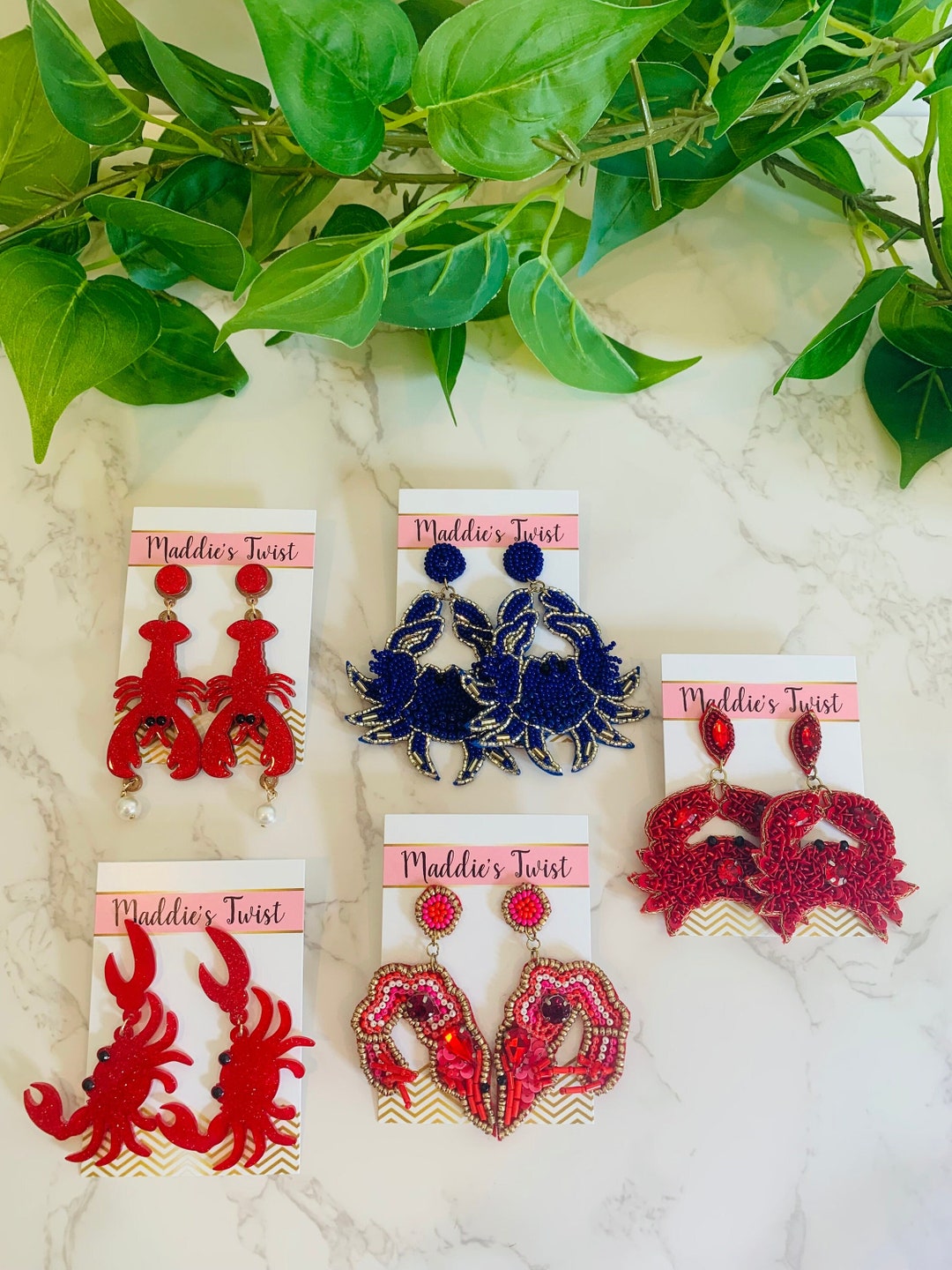 Beaded Seafood Earrings, Beaded Crab Earrings, Beaded Shrimp Earrings