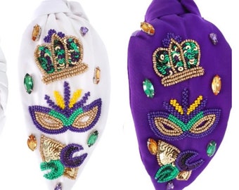 Mardi Gras Headband, Crown Headband, Mask Headband, Parade Headband, Purple Green Gold Headband, Mardi Gras Hair Accessories