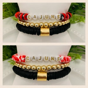 Ragin Cajun Bracelet Set, Ragin Cajun Bracelet Stack, ULL Bracelets, University of Louisiana at Lafayette Bracelets, Geaux Cajuns Bracelets